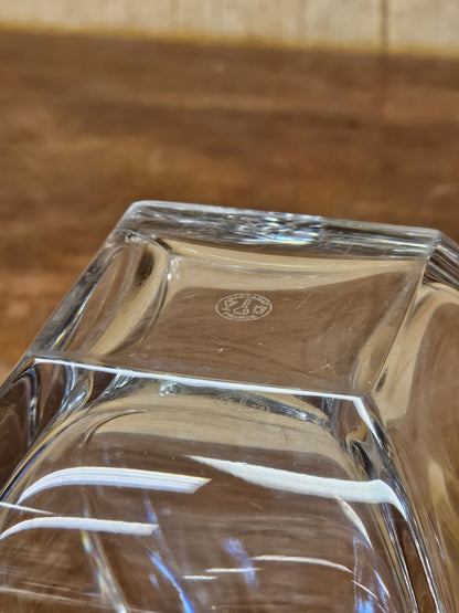 Baccarat Celine Square Crystal Floral Vase Tall Signed 1980s Rare Small Chip