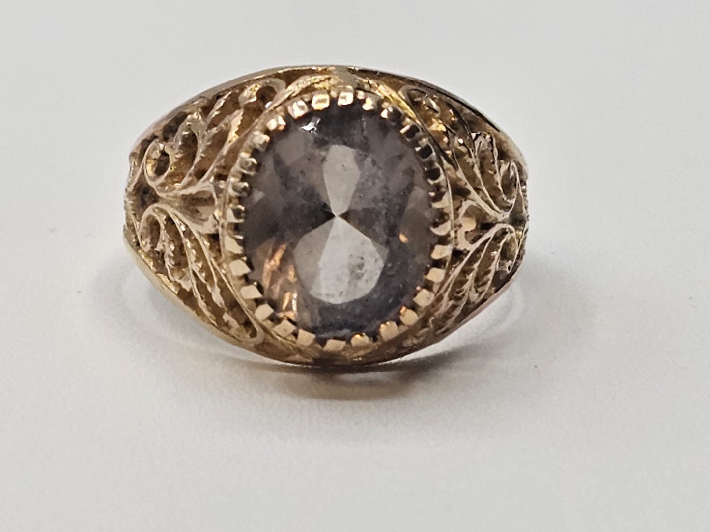 750 18k Yellow Gold Smoky Topaz Quartz Cocktail Ring 3.5 Grams Size 5.25