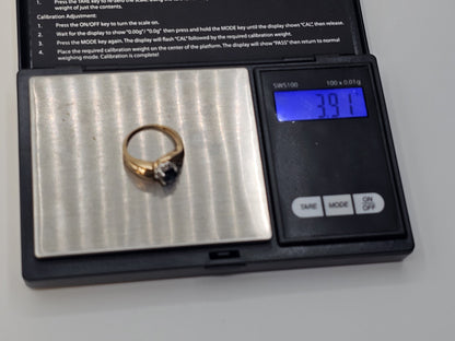 14k Yellow Gold Sapphire & Diamonds Statement Cocktail Size 6.25 Ring 3.9 Grams