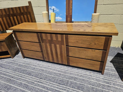 Mid Century Retro Post Modern Lane Oak Bedroom Set W Geometric Design 