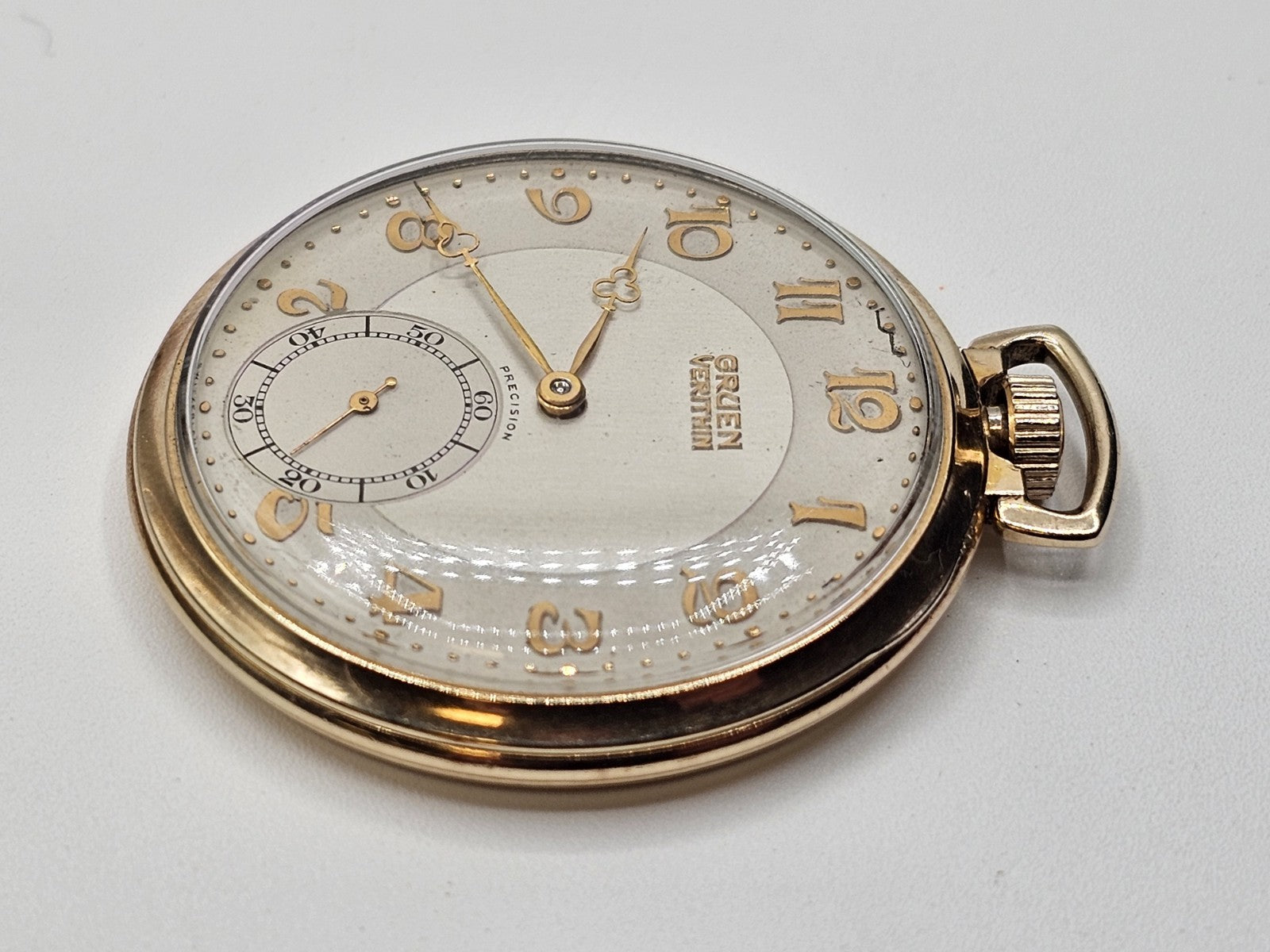 10k Gold Filled Gruen Verithin Pocket Watch Working Condition 
