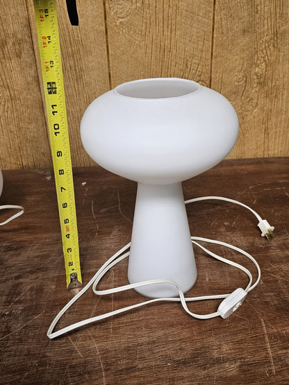 Mid Century MCM Mushroom Lamp Pair Frosted Glass By Gilbert 11.75 In Tall
