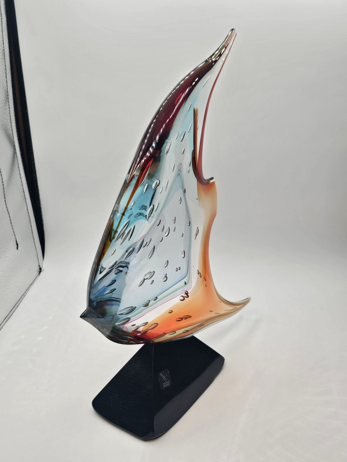 Murano Art Glass Signed Fish Sculpture By Sergio Castantini On Marble Base 16 In