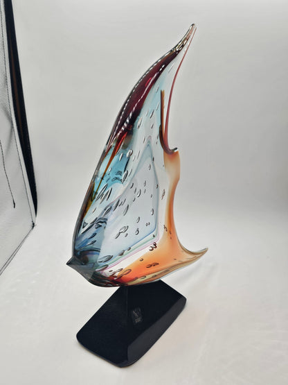 Murano Art Glass Signed Fish Sculpture By Sergio Castantini On Marble Base 16 In