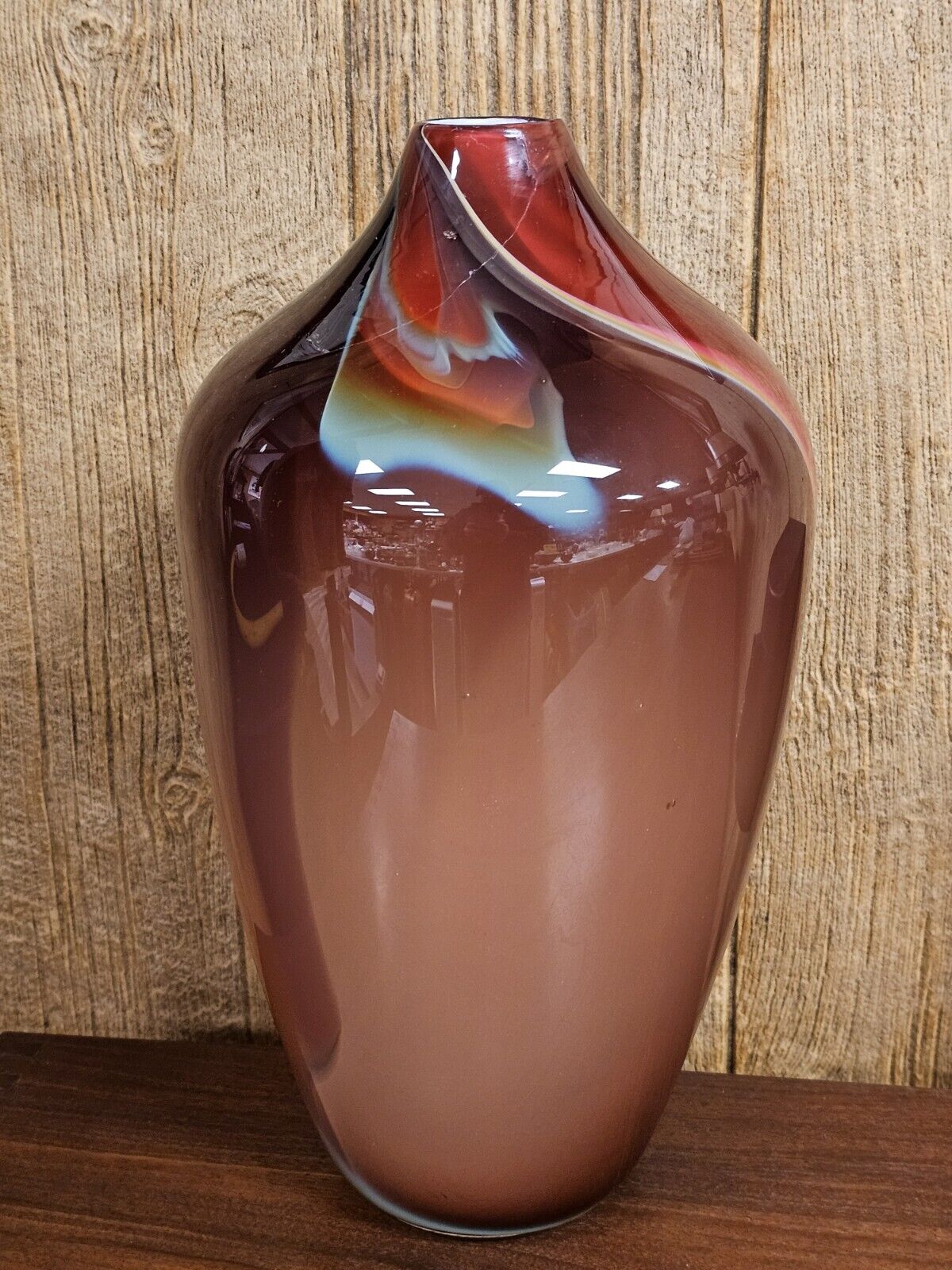 Michael Mortara Hand Blown Volcano Glass Vase 13.5" Tall Damaged On Top