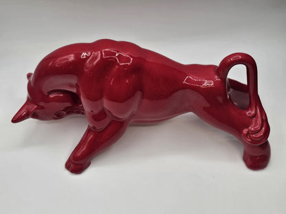 Vtg MCM Royal Haeger Red Glazed Charging Bull Sculpture Ceramic Pottery 14.5 In