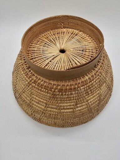 Native American? Hand Woven Lidded Coil Basket Great Quality 6" Tall X 8" Wide