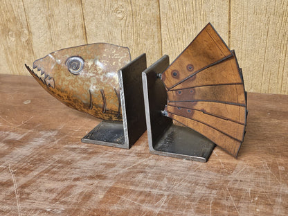 Vtg Handmade Fish Bookends Metal & Steel 16 Inches 7 Pounds