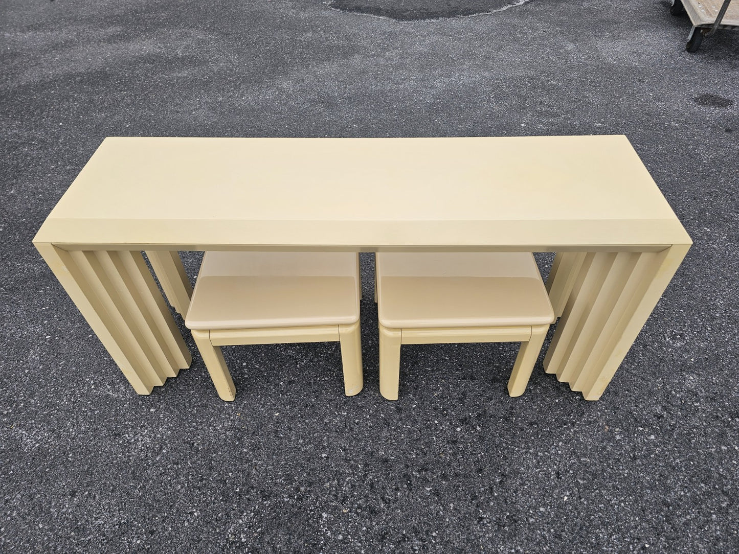 Vtg Post Modern Lacquered Console Table & Side Table Stool Pair Lane Furniture 