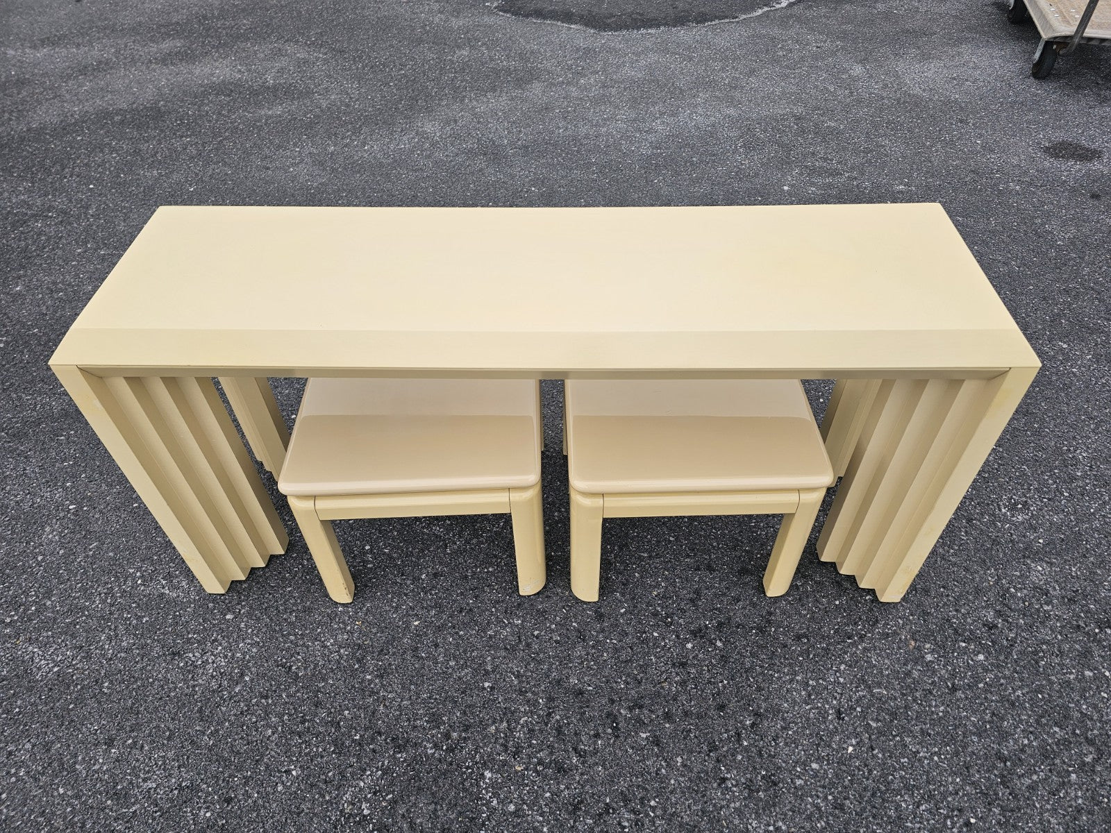Vtg Post Modern Lacquered Console Table & Side Table Stool Pair Lane Furniture 