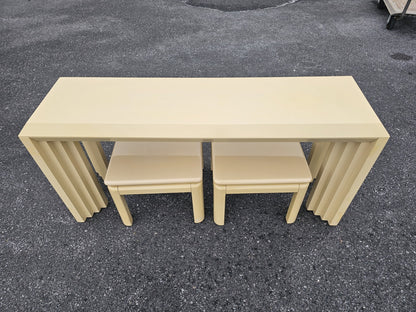 Vtg Post Modern Lacquered Console Table & Side Table Stool Pair Lane Furniture 