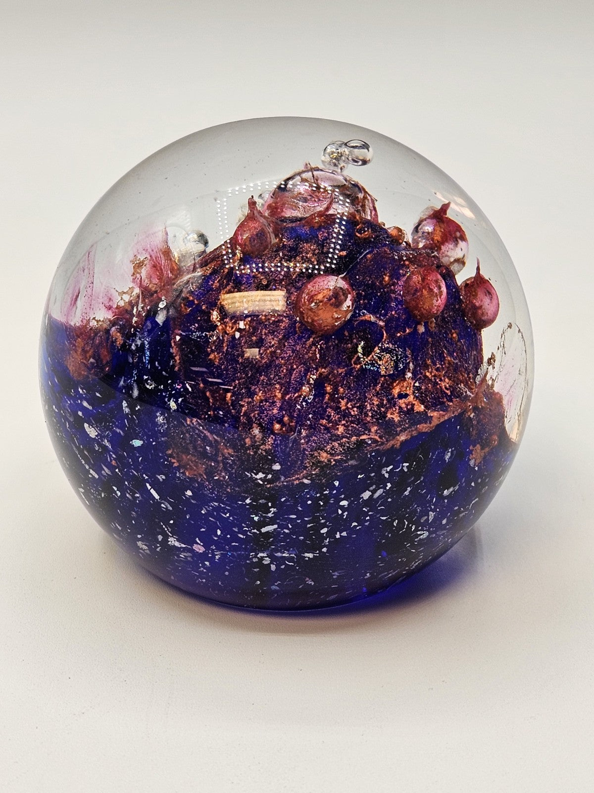 Vintage Glass Eye Studio Orion's Belt Paperweight Cobalt Blue Purple Clear Rose