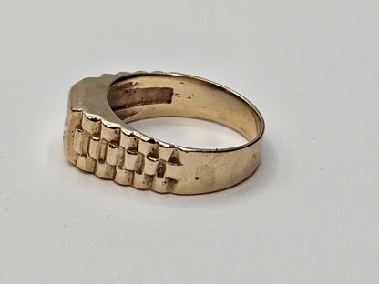 Vtg 14K Yellow Gold & Diamond? Rolex Style Ring 4.2 Grams Size 6.5