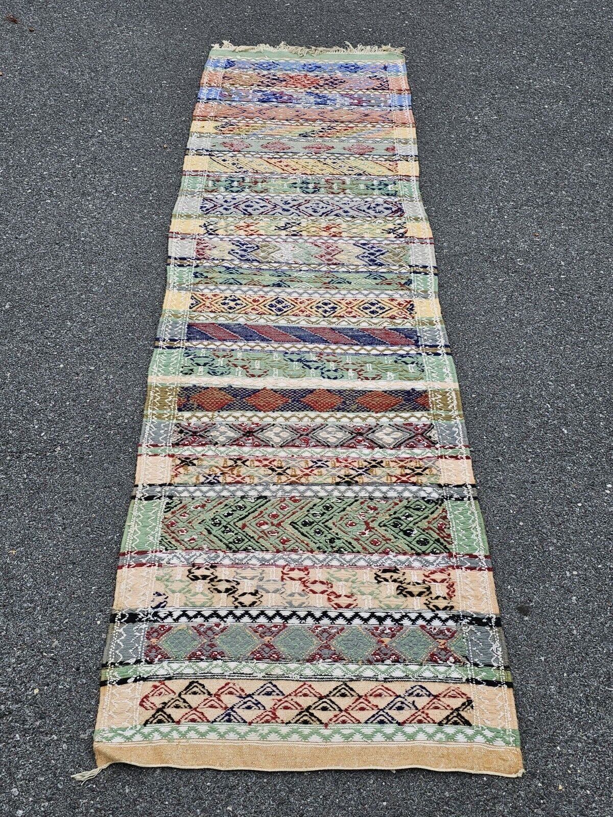 Vtg Native American Handmade Tribal Rug Runner Handwoven 9 Foot (116") Long