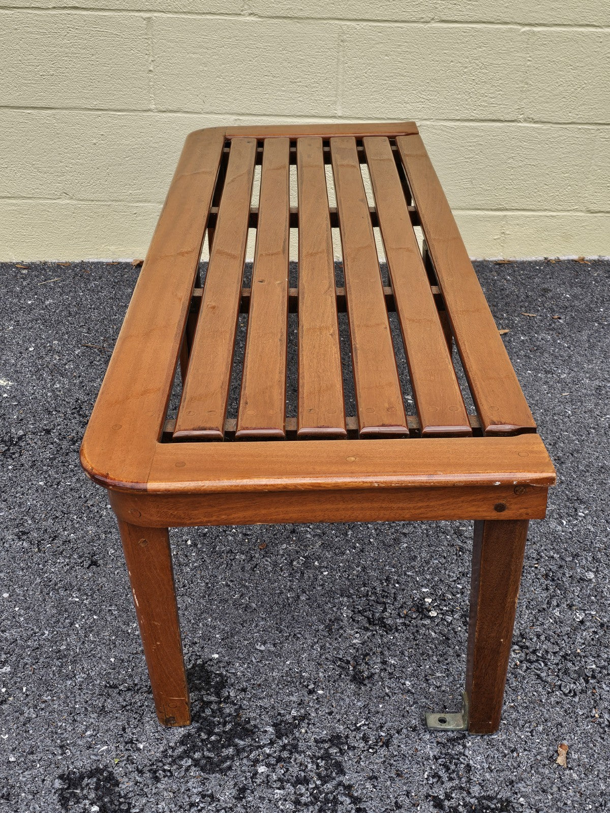 Mid Century Modern Teak Slat Boat Bench Vintage Wood Coffee Conversation Table 