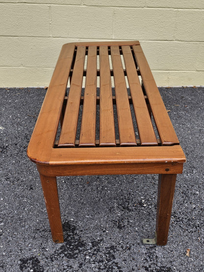 Mid Century Modern Teak Slat Boat Bench Vintage Wood Coffee Conversation Table 