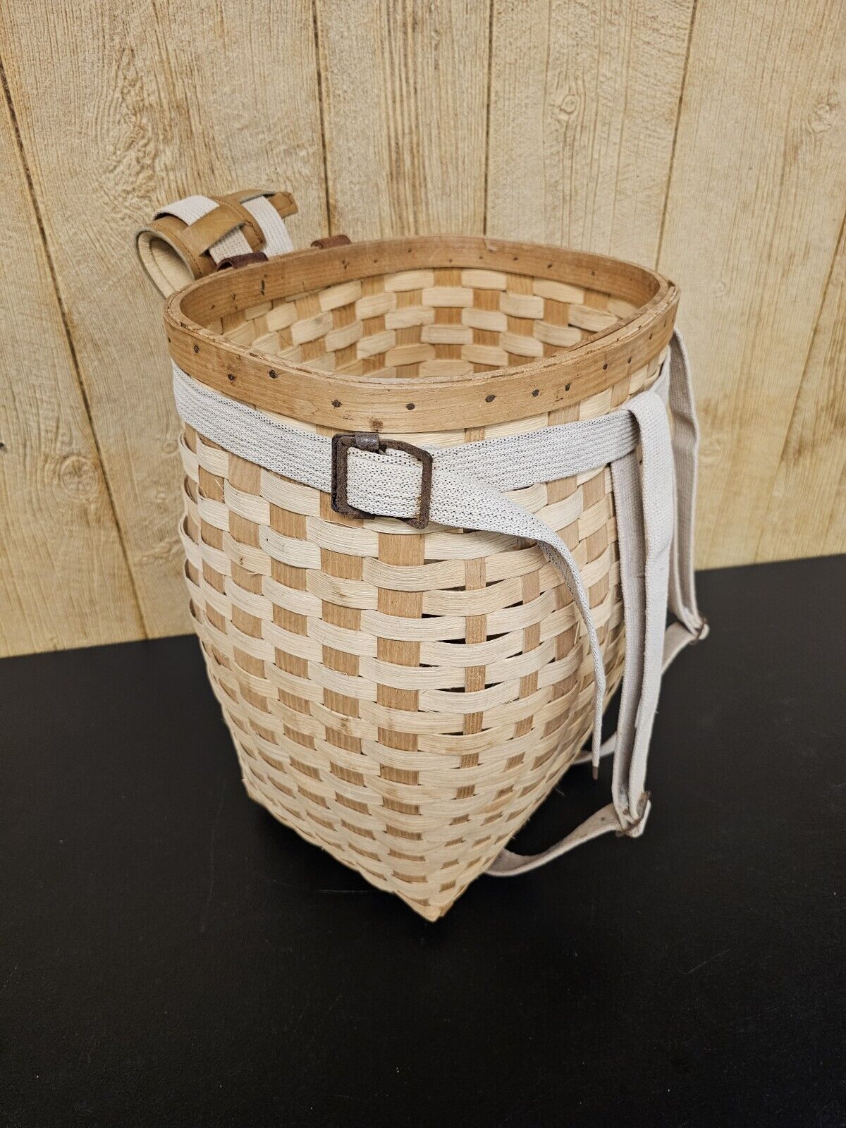 Vtg Gathering Trapper Woven Basket Backpack Adirondack Style Great Quality 18" T
