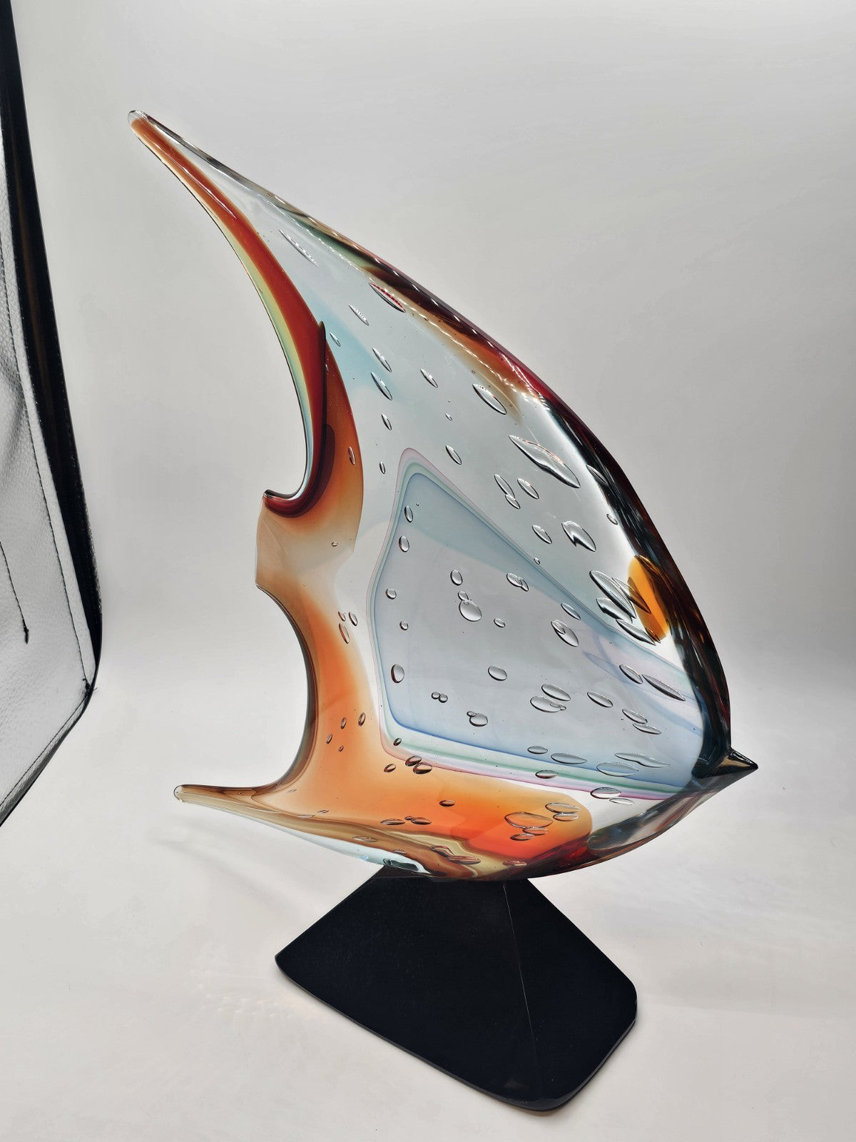 Murano Art Glass Signed Fish Sculpture By Sergio Castantini On Marble Base 16 In