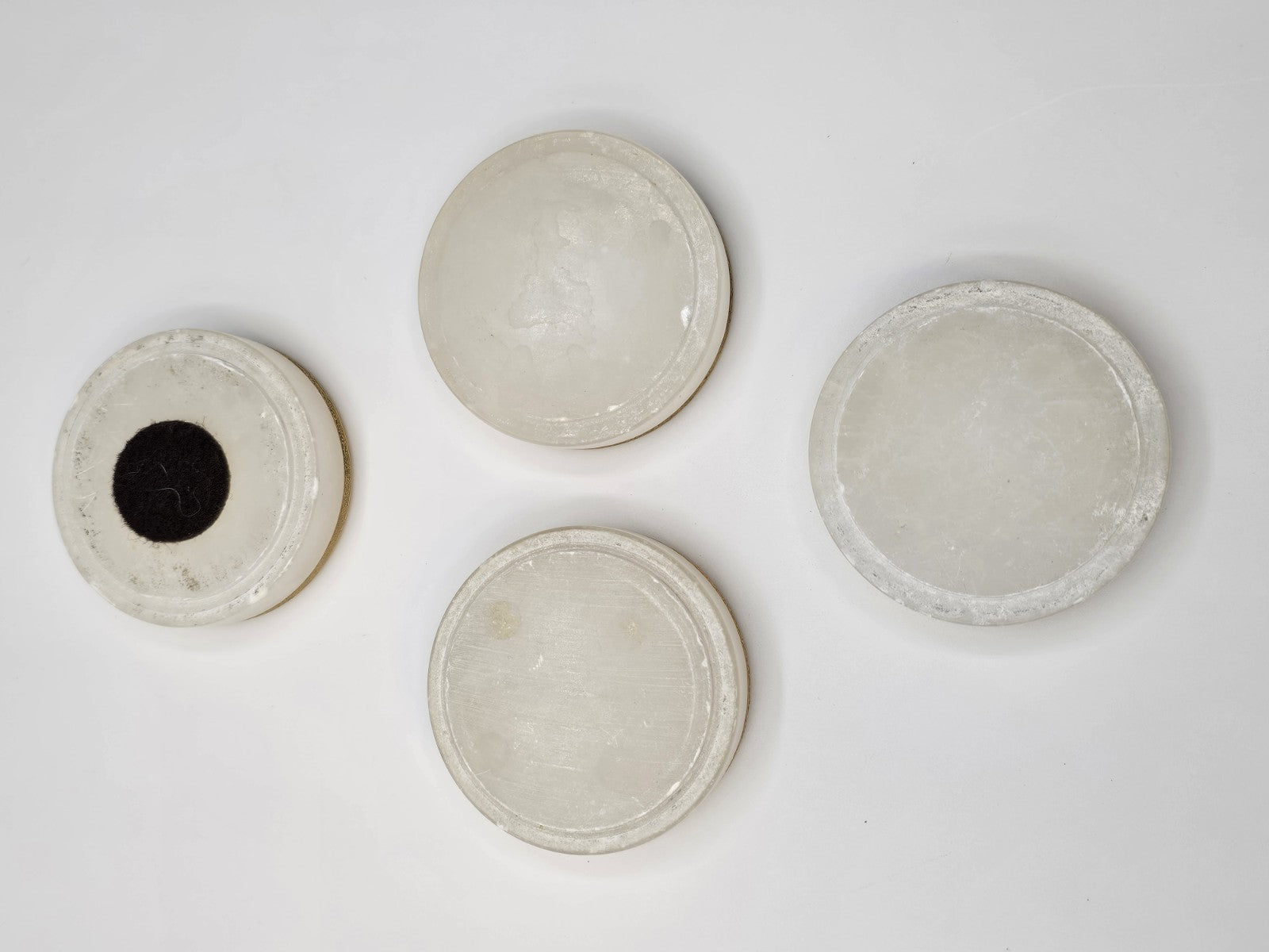 Vintage Italian White Opaline Round Cigarette Trinket Box & 4 Ashtray Coasters