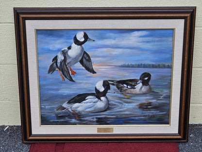 Original Oil On Canvas Painting Of Bufflehead Ducks Chesapeake Bay Area MD