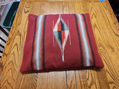 Vintage Native American Hand Stitched Throw Pillow Red Southwest Style 19" X 17"