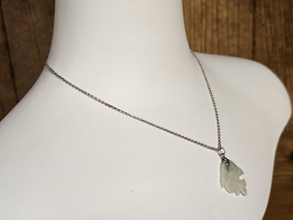 Hand Carved Jade Fish Pendant 1.25" Long On Silver Necklace 17.75" Long