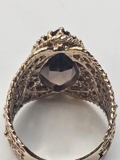 Vtg 14k Yellow Gold Smoky Quartz Cocktail Ring Size 6 Appx 7.4 Grams