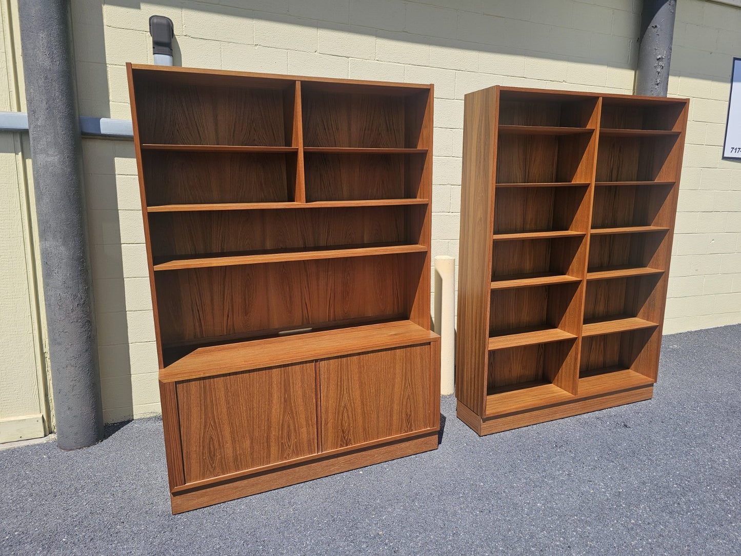 MCM Danish Teak Bookcases Shelving Modular By Poul Hundevad Tambour Doors