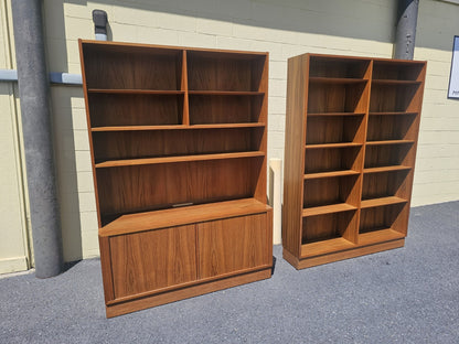 MCM Danish Teak Bookcases Shelving Modular By Poul Hundevad Tambour Doors