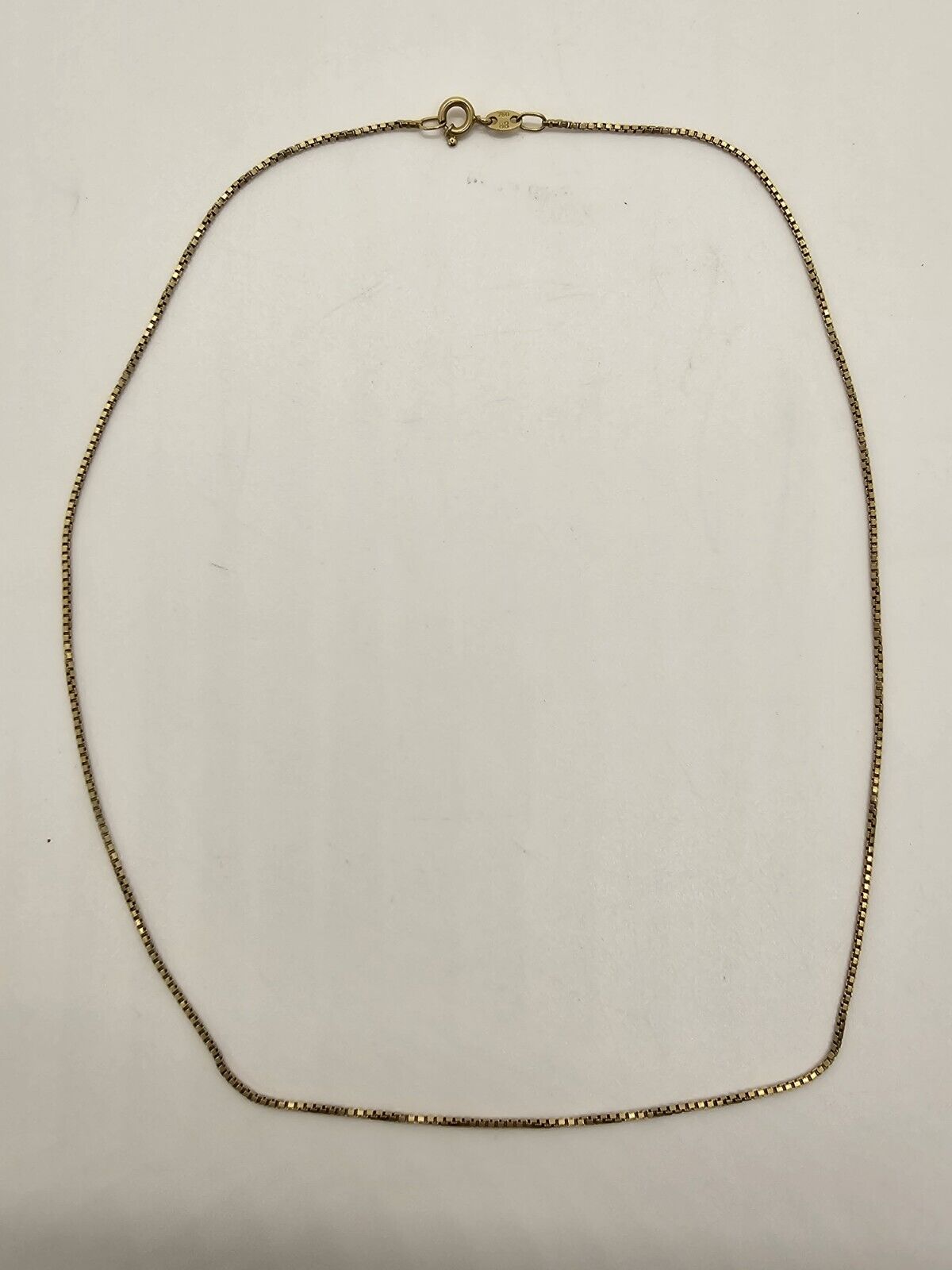 750 18K Yellow Gold Box Chain Choker Necklace 15.5 Inch 2.9 Grams Makers Mark