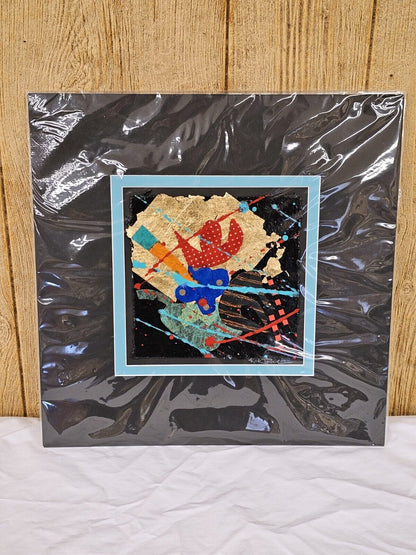 Abstract Paper Fiber Art Rick Tunkel Signed Matted 2004 "Gold Leaf VIIII Collage