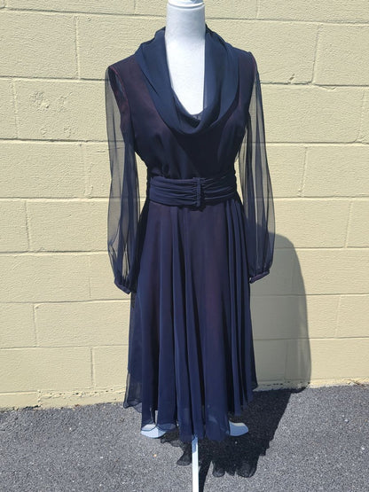 Vintage 60's Custom Made Midnight Blue Cocktail Summer Prom Dress