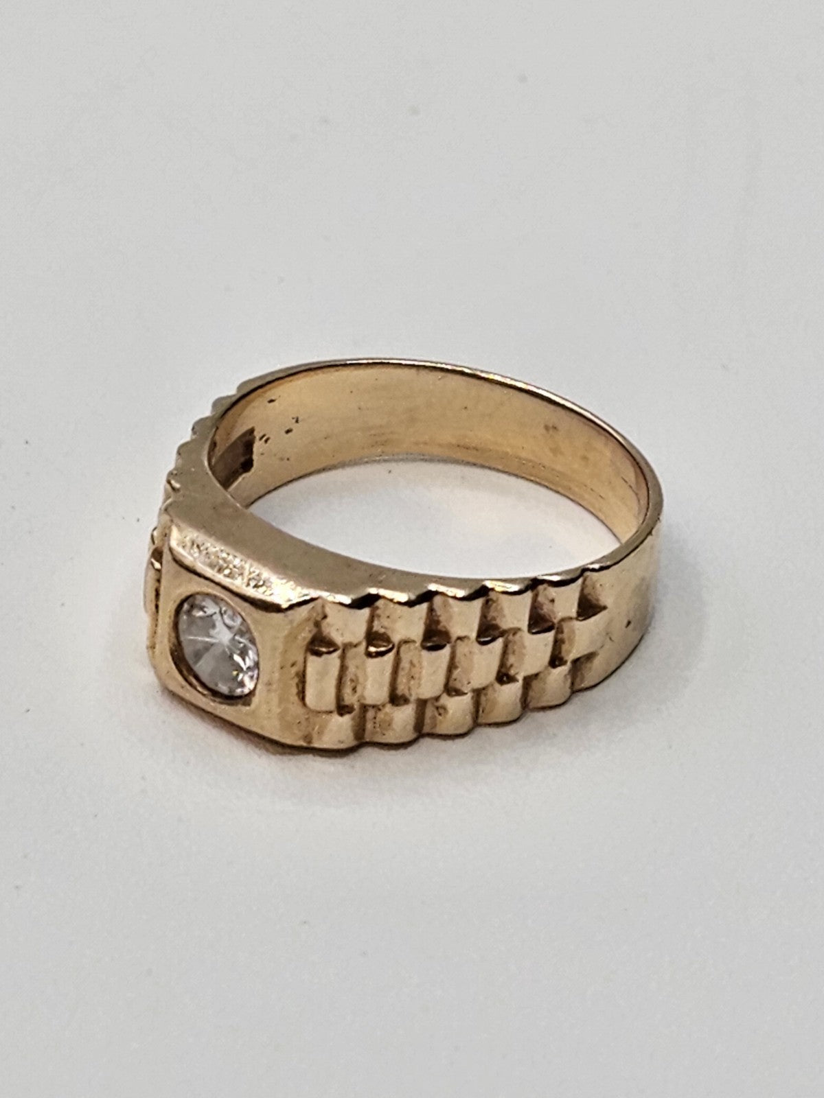 Vtg 14K Yellow Gold & Diamond? Rolex Style Ring 4.2 Grams Size 6.5