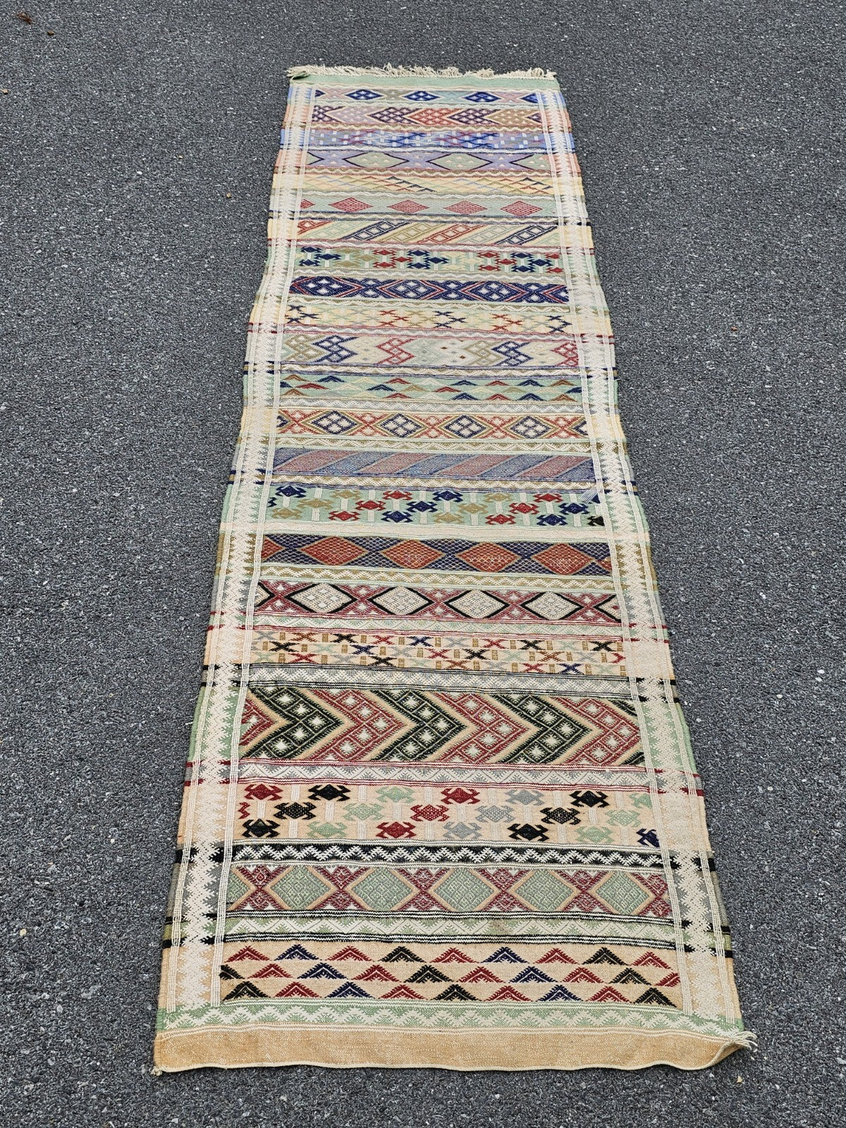 Vtg Native American Handmade Tribal Rug Runner Handwoven 9 Foot (116") Long