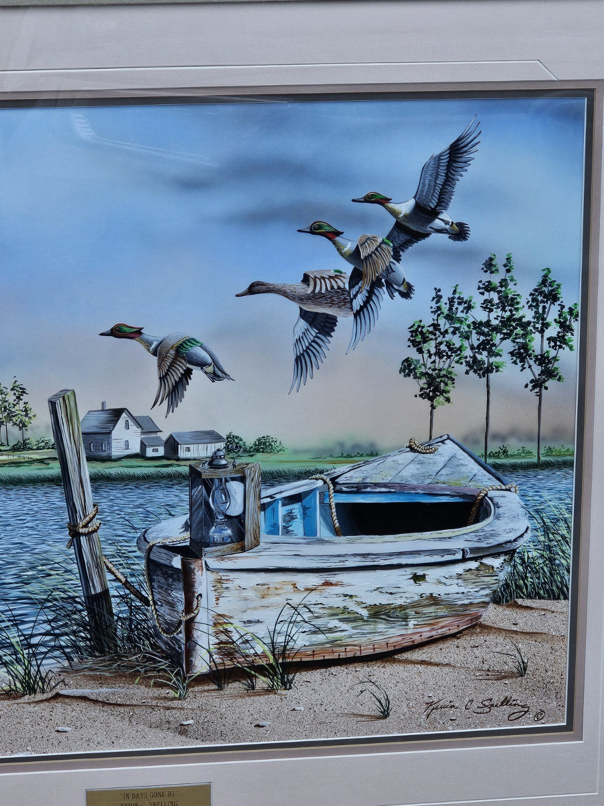 Original Oil On Board Painting Of Green Winged Teal Ducks Chesapeake Bay Area MD