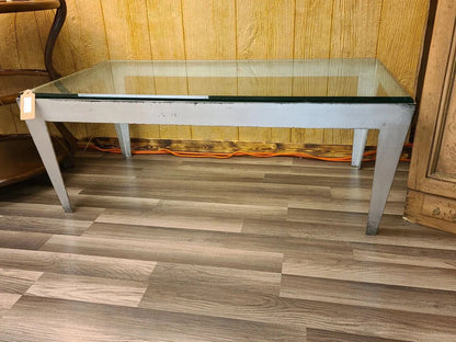 Modern Rustic Accent/Coffee Table with Glass Top and Metal Base