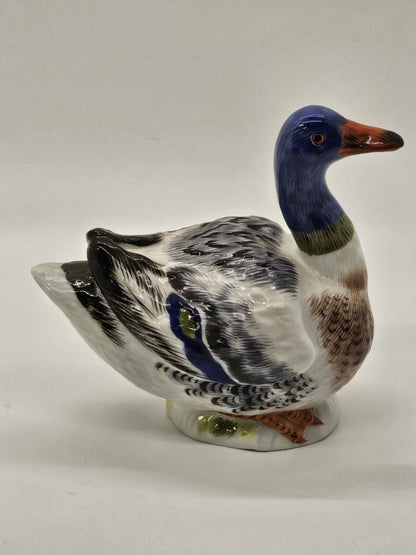 Vtg Meissen Mallard Duck Porcelain Figurine 4.5" Long Colorful