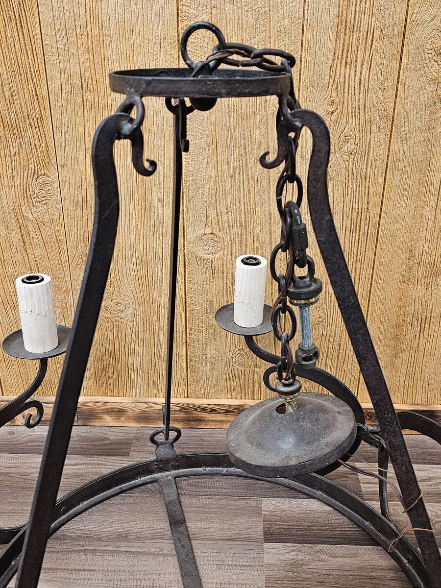 Hand Forged Wrought Iron Rustic Primitive Country Cottage Chandelier