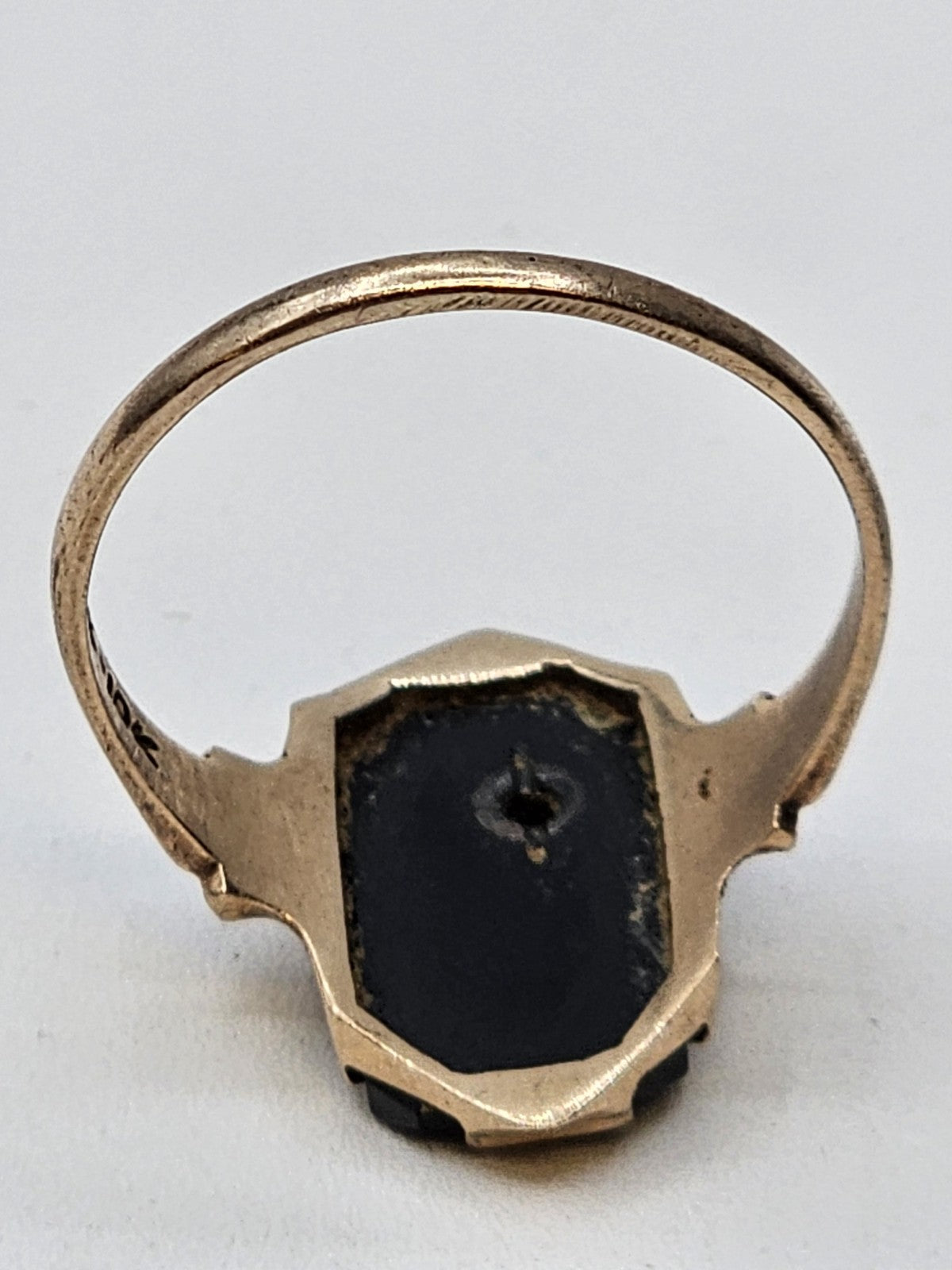 Vtg 10K Yellow Gold Black Onyx Diamond? Clear Stone Ring Size 8 Hallmarked 2.7 G