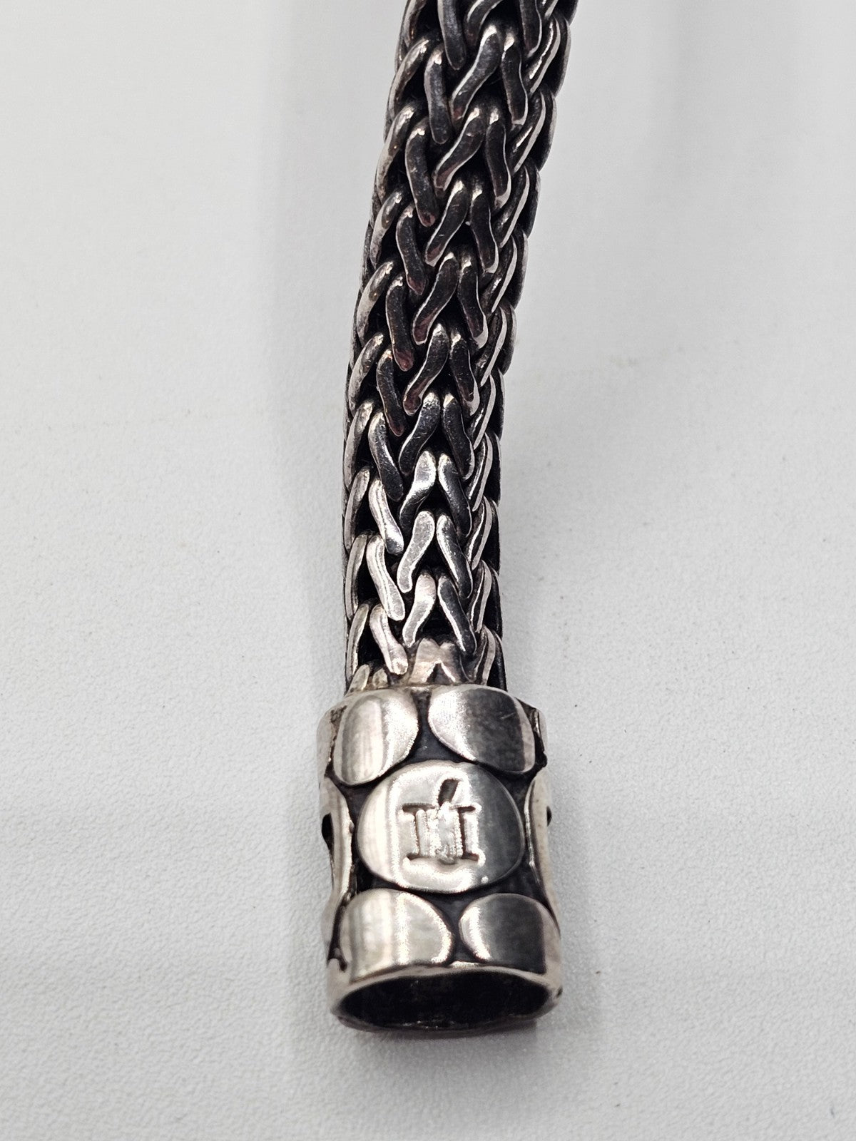 John Hardy 925 Sterling White Topaz Woven Bracelet 33 Grams 7.5 Inch 3 Stones
