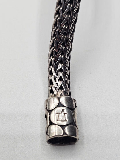 John Hardy 925 Sterling White Topaz Woven Bracelet 33 Grams 7.5 Inch 3 Stones