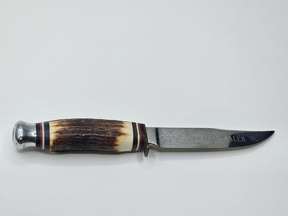 Rostfrei Solingen Germany Stag Horn Hunting Knife Engraved Blade Advertising 8" 