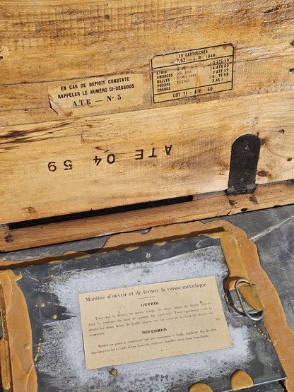 Vintage 1940s Wood & Metal French Ammo Box With Metal Insert Very Unique 