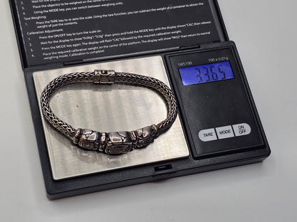 John Hardy 925 Sterling White Topaz Woven Bracelet 33 Grams 7.5 Inch 3 Stones