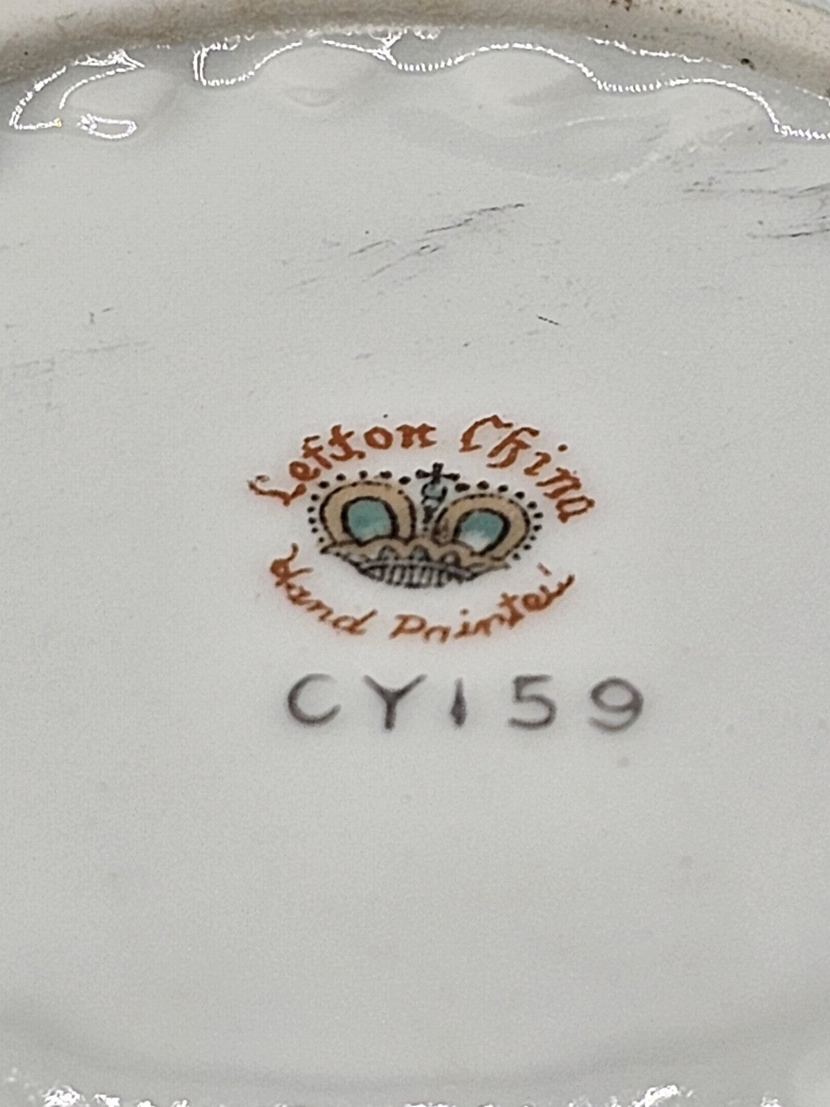 Lefton Porcelain Tea Cup & Saucer Hand Painted Footed Scalloped Edges 