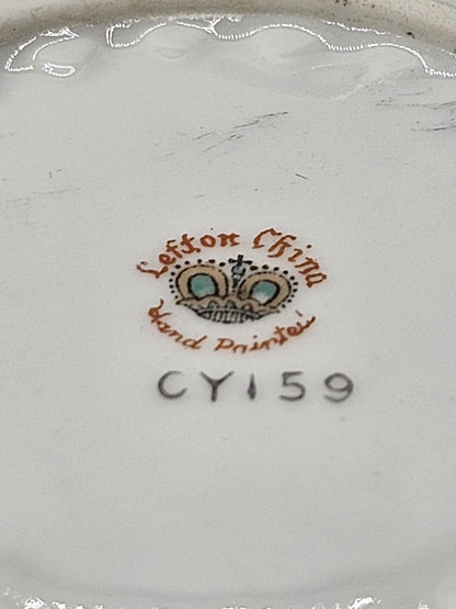 Lefton Porcelain Tea Cup & Saucer Hand Painted Footed Scalloped Edges 