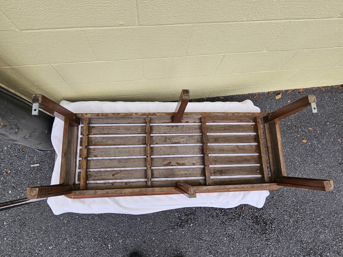 Mid Century Modern Teak Slat Boat Bench Vintage Wood Coffee Conversation Table 