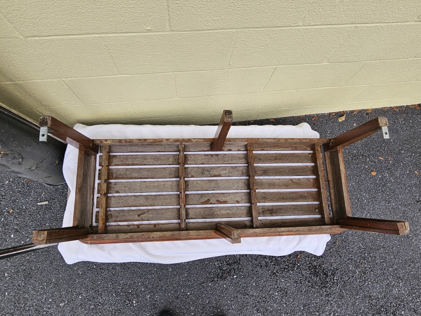 Mid Century Modern Teak Slat Boat Bench Vintage Wood Coffee Conversation Table 