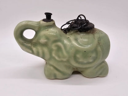 Antique Asian Porcelain Green Elephant Oil Lamp