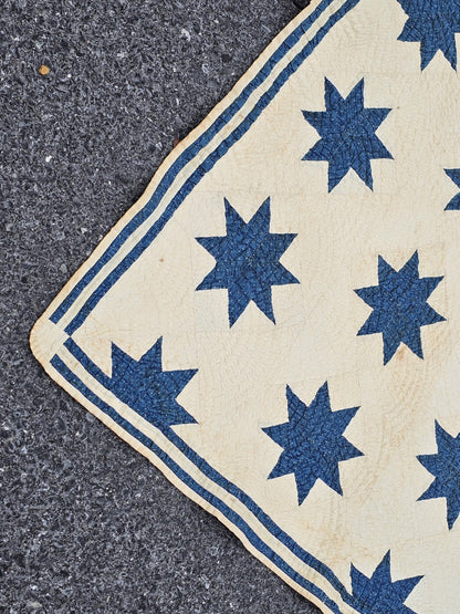 19th Century Antique Circa 1850 Floating 8 Point Star Lap Americana Quit 63 X 72